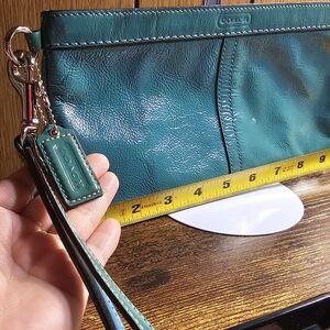 Coach -teal oversized pathen leather wristlet clutch
